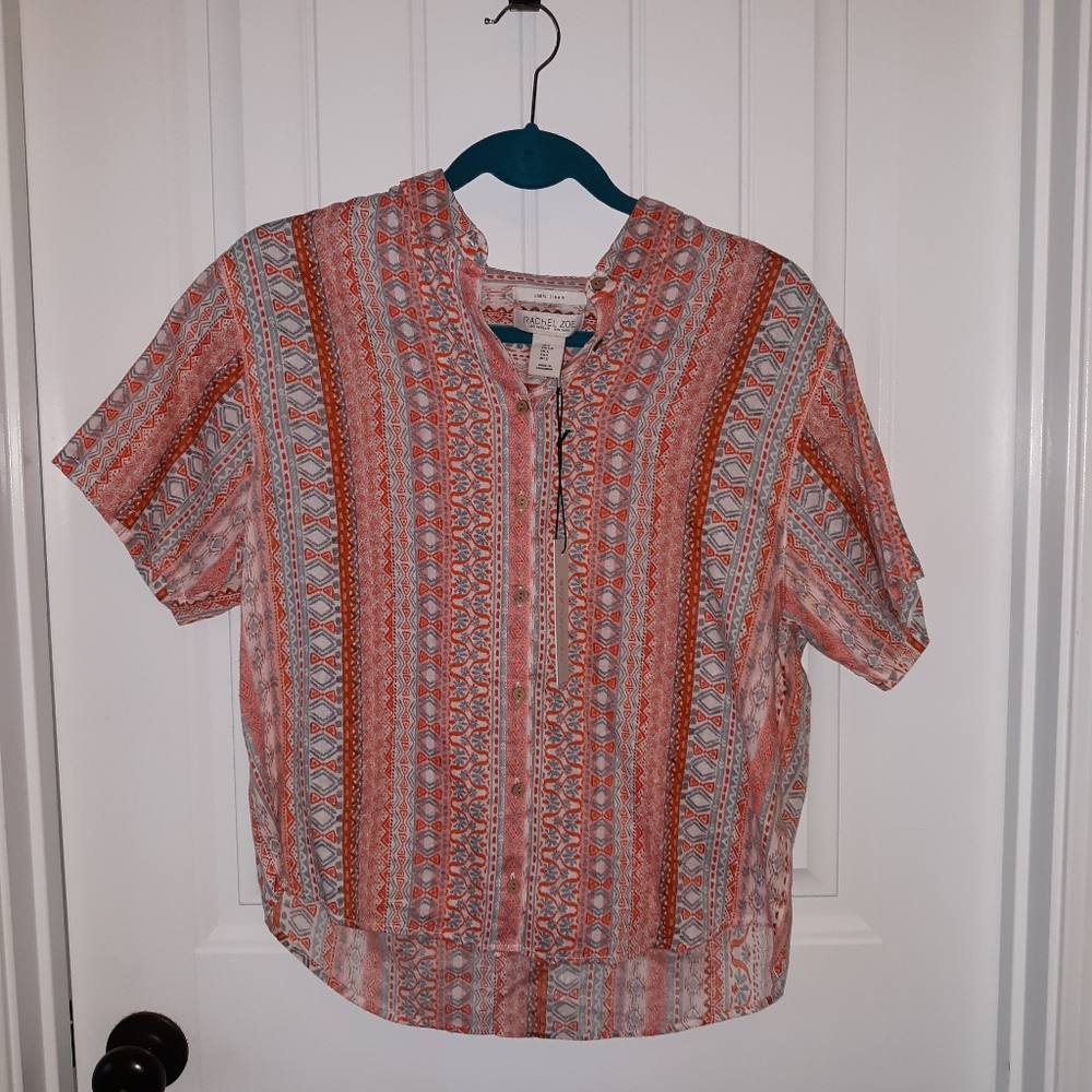 Rachel Zoe 100% Linen aztec/boho crop button up